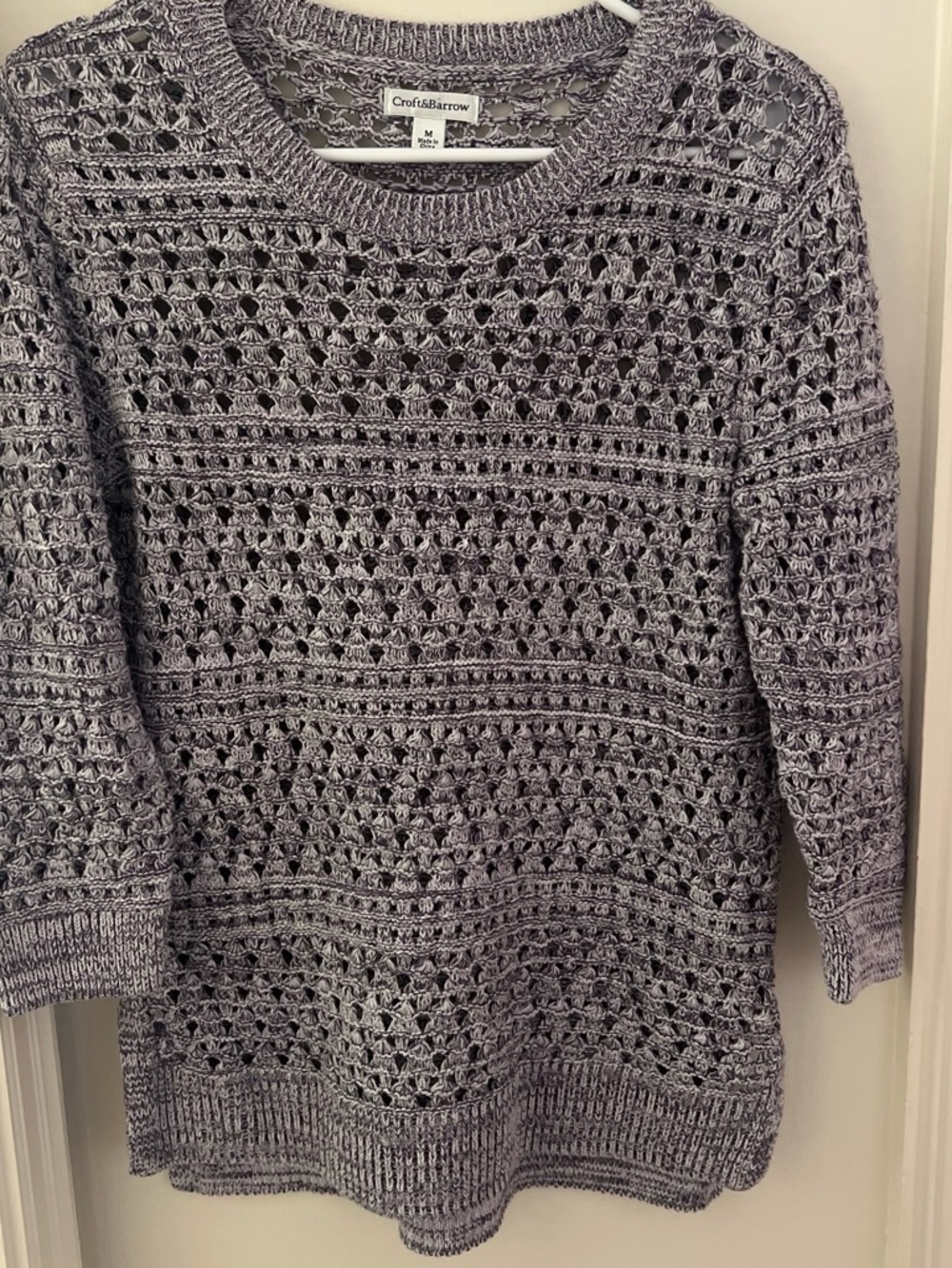 croft & barrow Heather Gray Open-Knit Crewneck Sweater